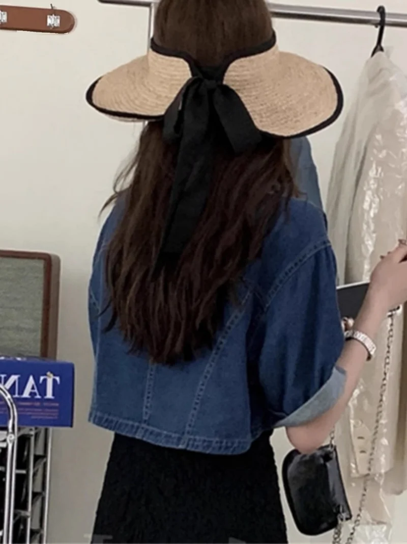 Korean Design Short Shawl Summer Denim Fashion Versatile Streetwear Coat Trendy Top w077