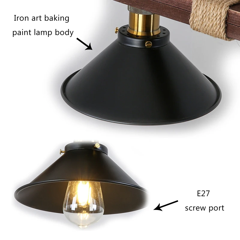 3 Heads Retro Long Solid Wood Chandeliers Industrial Style Hemp Rope Nostalgic Restaurant Lights Kitchen Cafe Bar Pendant Lamp