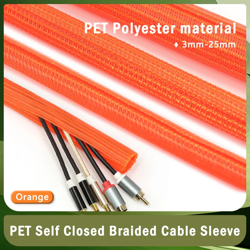 

Cable Sleeves Orange 3 5 8 10 13 16 19 25mm Self-Closed PET Braided USB Wire Power Cord Cable Protection Sheath Split Sleeve