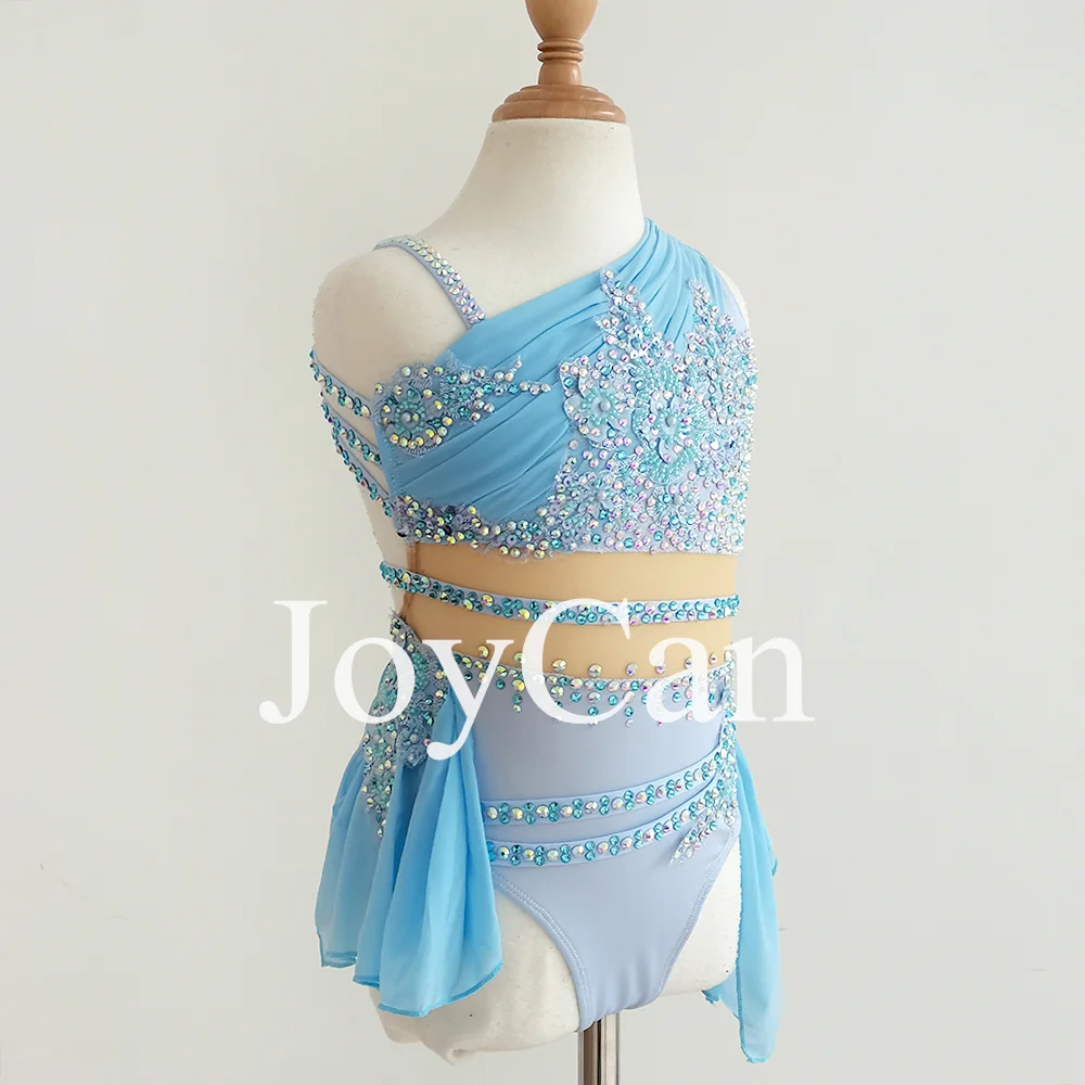 JoyCan Lyrical Dance Dress for Girls Grayish Blue Pole Dance Luxury Flash Drill Competition Performance Dress JC391