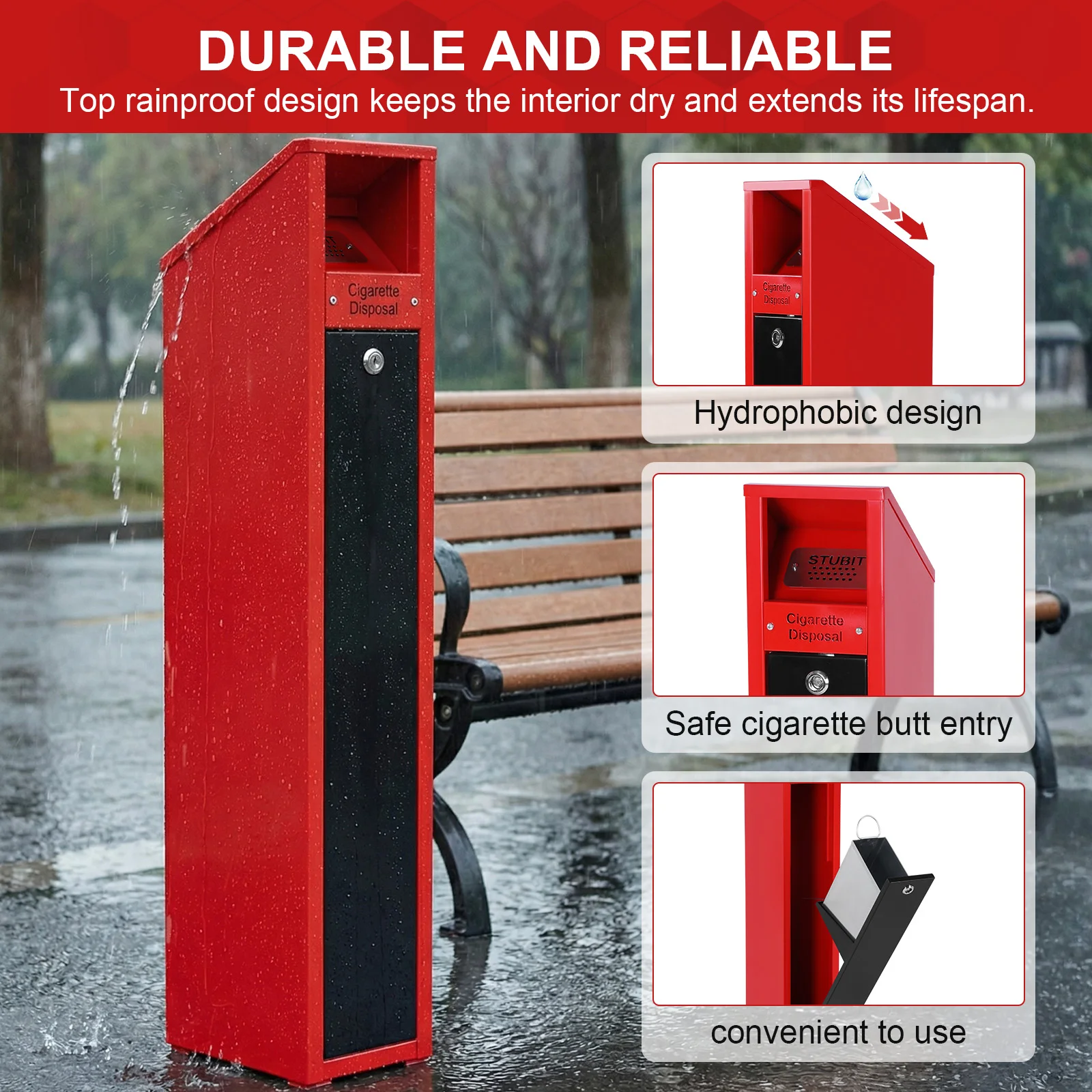 

Outdoor Standing Ashtray Lockable Lid Commercial Cigarette Butt Container for Public Areas Pubs Restaurants Clubs Courtyard