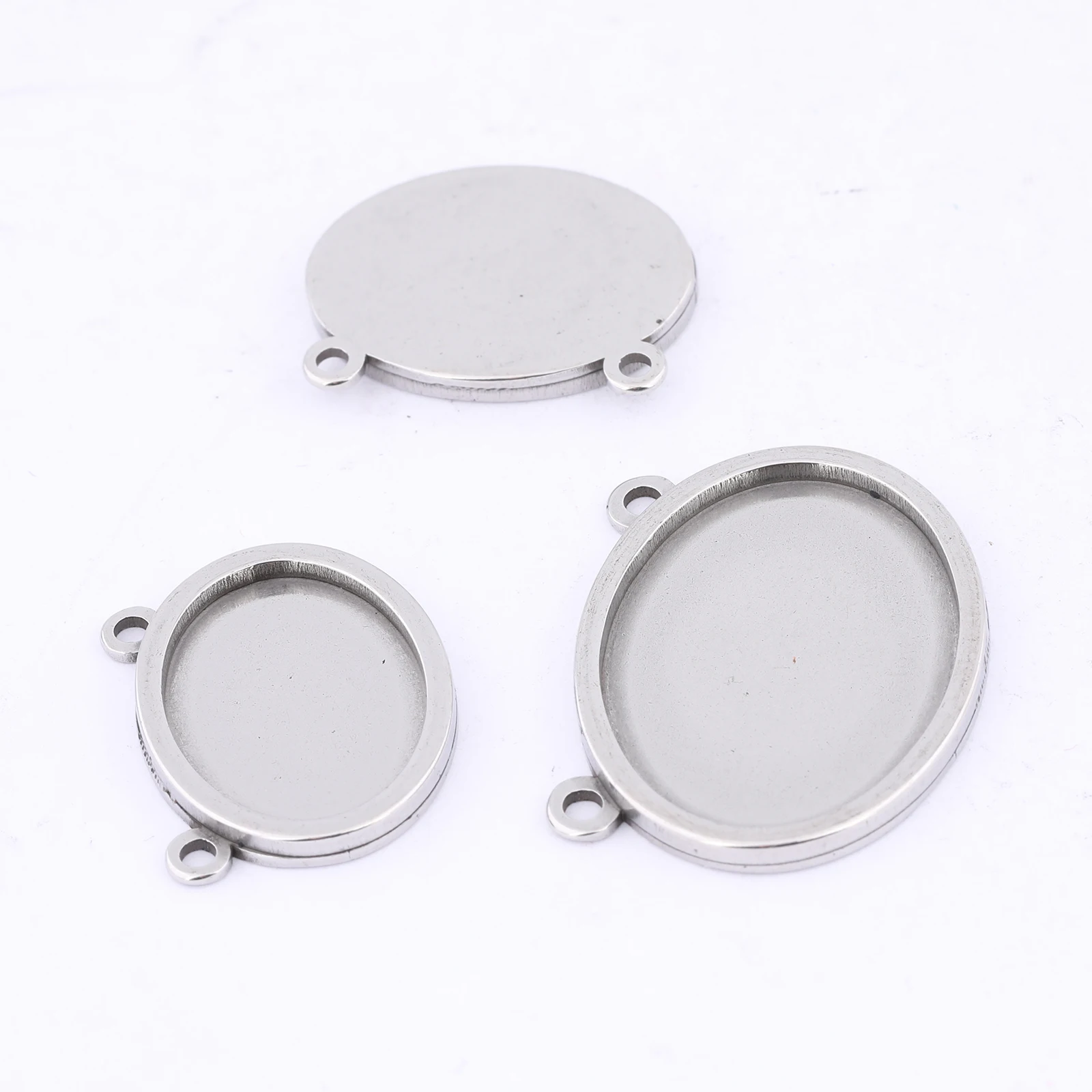 5pcs Stainless Steel 13x18mm 18x25mm Oval Cabochon Base Settings With Two Loops Diy Pendant Necklace Bezel Tray Blanks