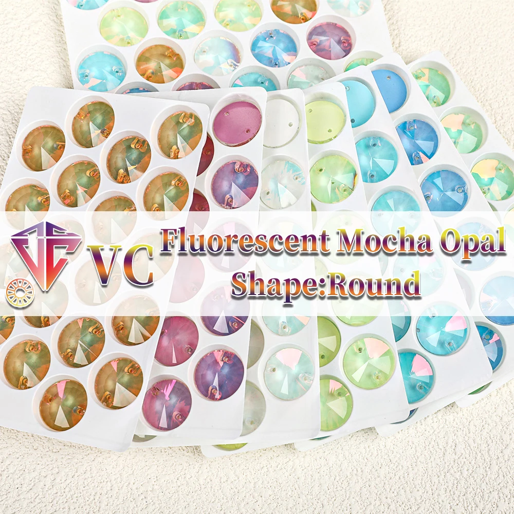 VC Mocha Opal Fluorescent Round Sew on Rhinestones Glass Brilliant Accessories DIY Handmade Products
