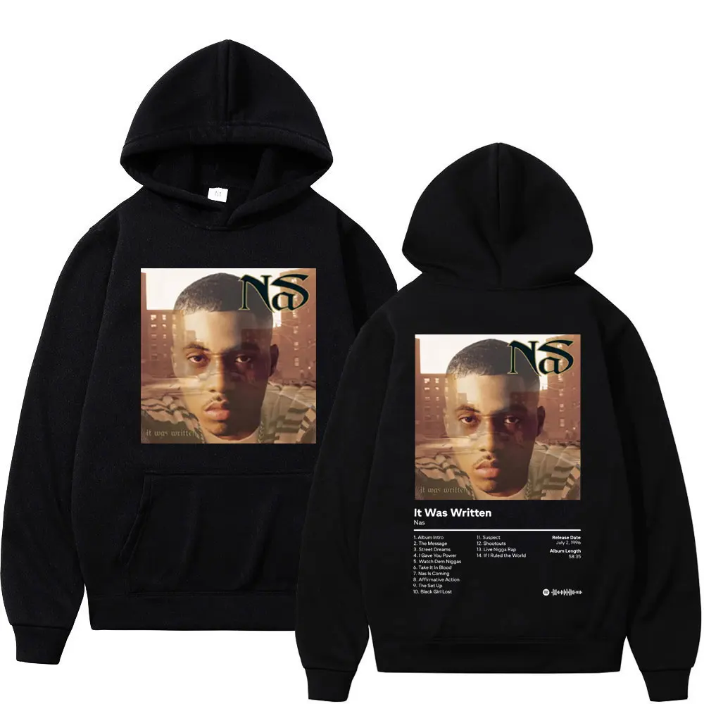 

Rapper NAS Album Lt Was Written Poster Print Hoodies Fashion Trend Hip Hop Hooded Sweatshirts Unisex Casual Long Sleeve Hoodie