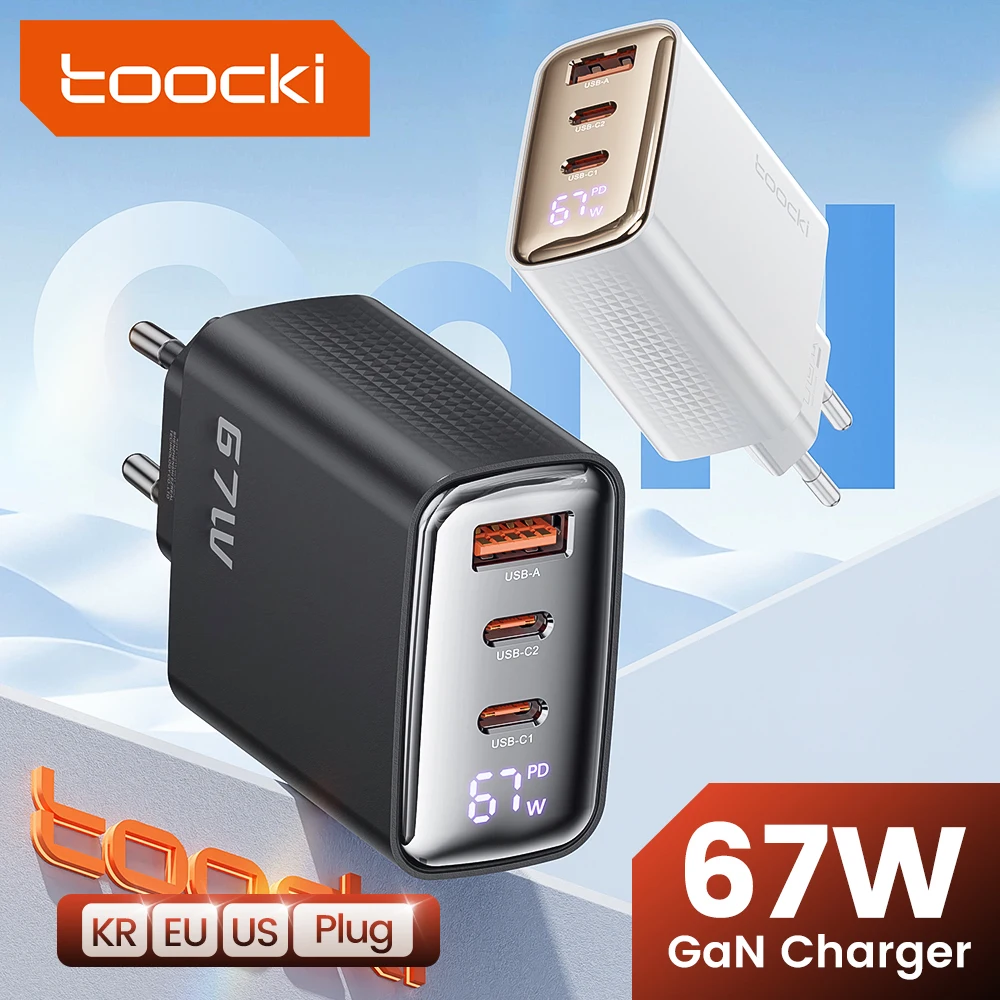 

Зарядное устройство Toocki сетевое с USB Type-C и цифровым дисплеем, 65/45 Вт