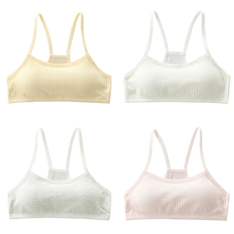 

Teens Girls Cotton Training Bra with Removable Pad Racerback Ribbed Solid Color Bralette Mesh Back Vest Tops Old