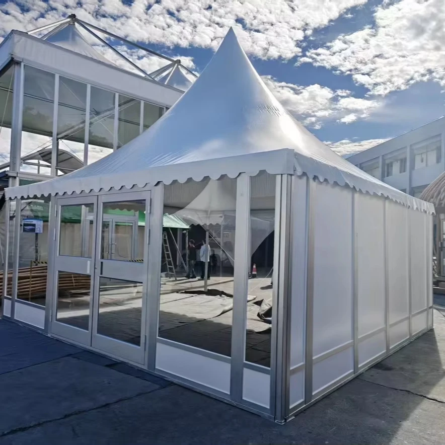 5x5m 20x20ft High Peak Aluminum PVC Pagoda Gazebo Tent for Wedding Party Rental