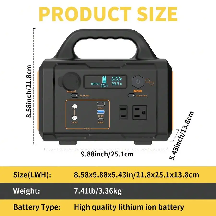 Portable Power Station, 300W Solar Generator, 293Wh Backup Lithium Battery, 120V/300W AC Outlet, Solar Powered Generator For RV