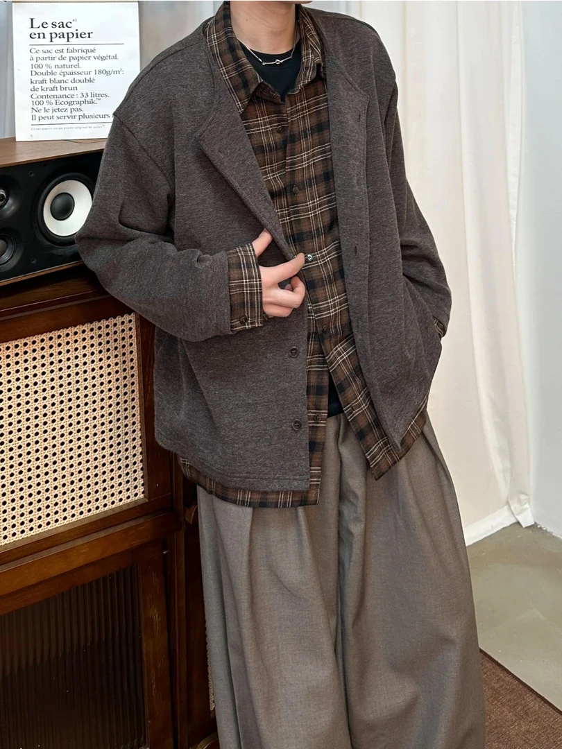 

Loose Fit Men's Jaet Fake Two-Piece CleanFit Trendy Retro Sle Spring Autumn Casual Wear Home Daily Commute Office