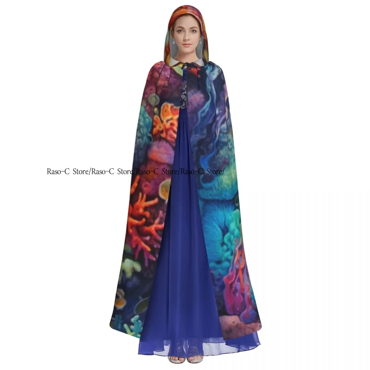 Hooded Cloak Unisex Cloak with Hood Colorful Coral Reef Background Cloak Vampire Witch Cape Cosplay Costume