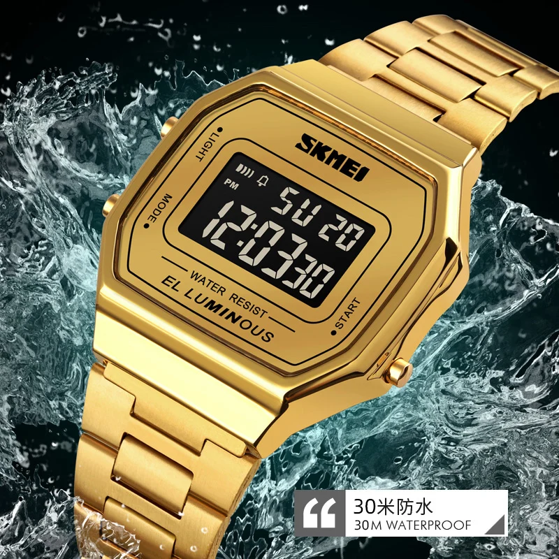 SKMEI orologio digitale casual per uomo donna semplice cinturino in acciaio inossidabile orologio da polso impermeabile allarme orologio elettronico reloj hombre
