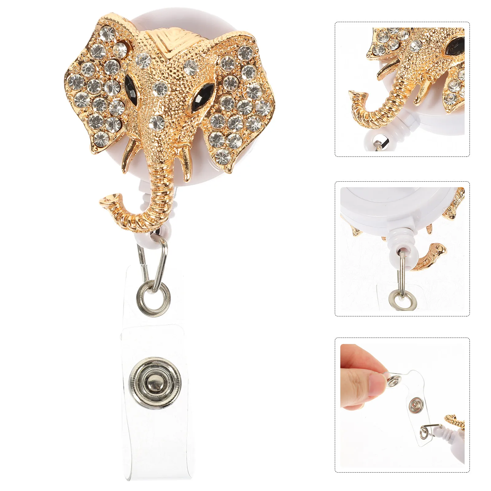 Elephant Badge Clips Metal Retractable Badge Holder with Reel Belt Clip for Nurses Teachers Students Volunteers Id Key Name Card