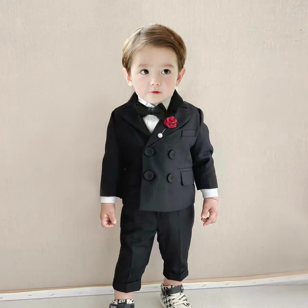 Korea Boys Photography Suit Children Wedding Dress Kids Stage Performance Blazer Suit Baby Birthday Formal Ceremony Costume