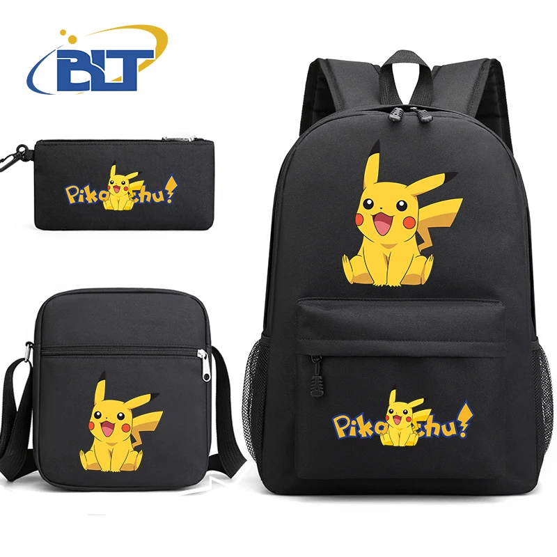 MINISO cute Pikachu print kids school bag set student backpack shoulder bag pencil case 3-piece set for boys and girls