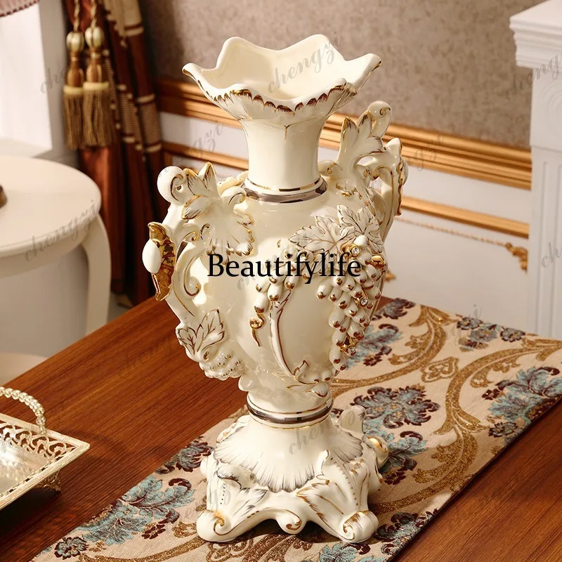A95 European vase ornament ceramic gilt living room flower arrangement dried flower retro creative high-end decoration