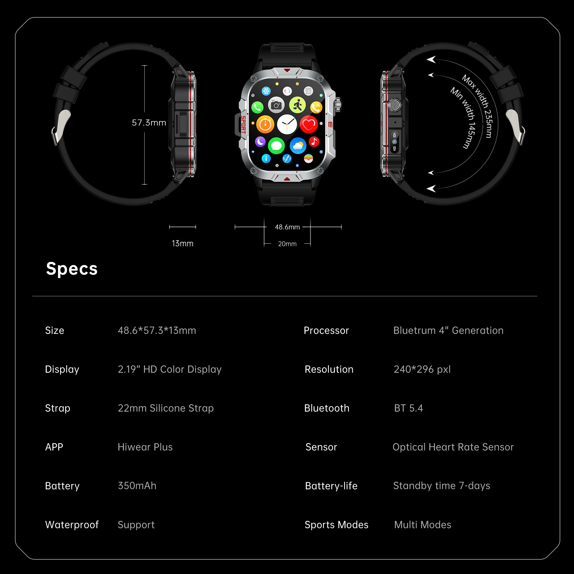 2025 Новый светодиодный фонарик для улицы, спортивные водонепроницаемые часы с тремя доказательствами, 2,19-дюймовый большой экран, голосовой помощник, Bluetooth-вызов