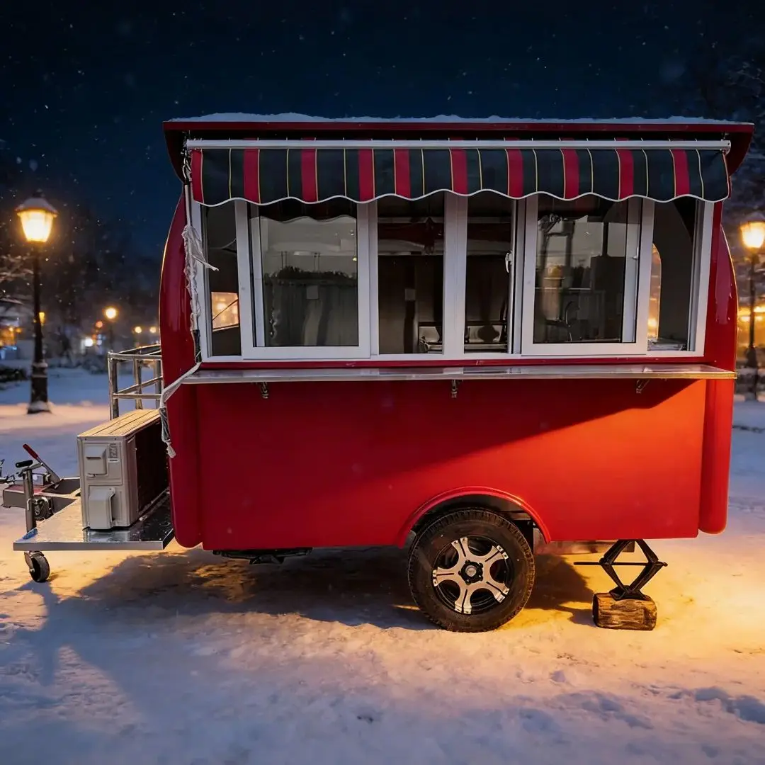 

Настраиваемая тележка для продажи красной еды, мобильный кухонный прицеп, уличные закуски, кофе, фаст-фуд, бизнес, идеально подходит для бизнеса