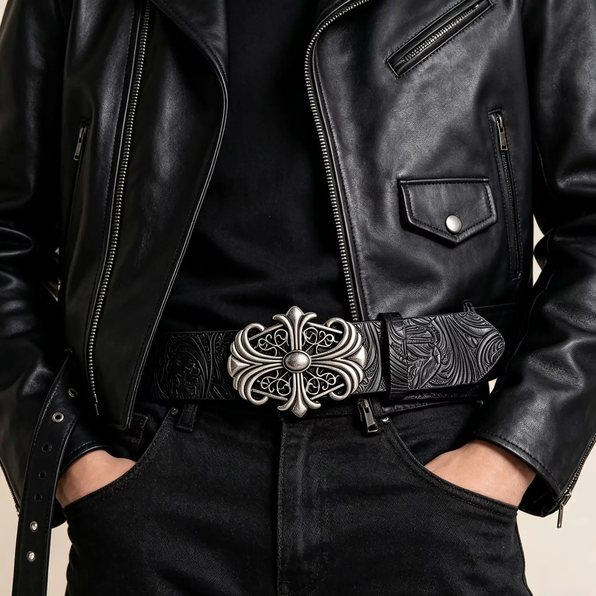 

1 piece of unisex belt with embossing, grey, street punk western cowboy style, suitable for jeans, parties, and daily use