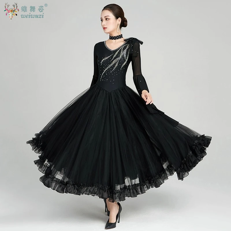 Modernes Tanzkostüm für Damen, High-End-Lotusblatt-Ärmel, Pendel, Walzer, Tango, Foxtrott, Performance, Ballsaal, Tanzwettbewerbskleid