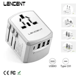 LENCENT Universal Travel Adapter with 3 USB Port and 1 Type C Wall Charger All-in-one Travel Charger for US EU UK AUS Travel