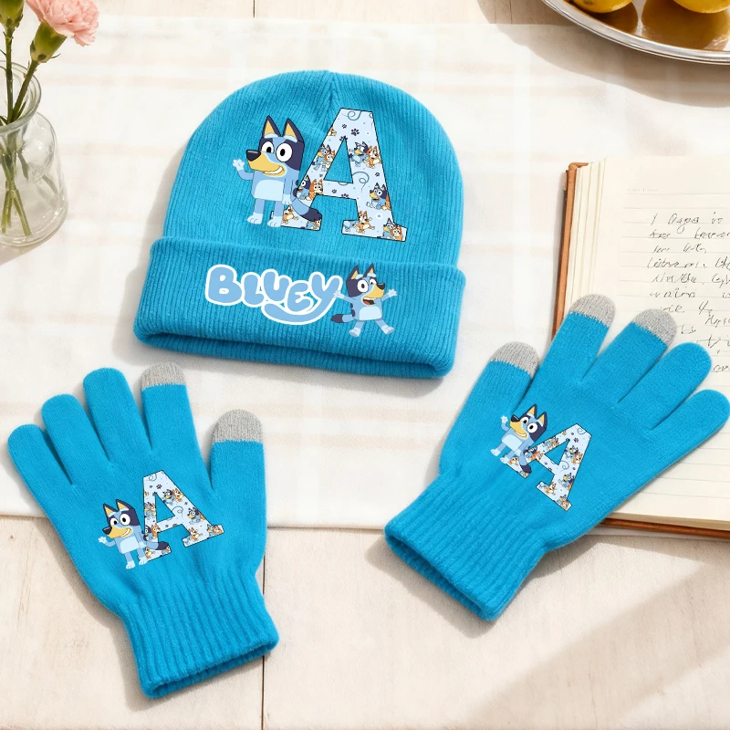 

Blueys Hat Glove Set Cartoon Letter A-Z Pattern Combination Winter Outdoor Windproof Cold Proof Set Children's Birthday Gift