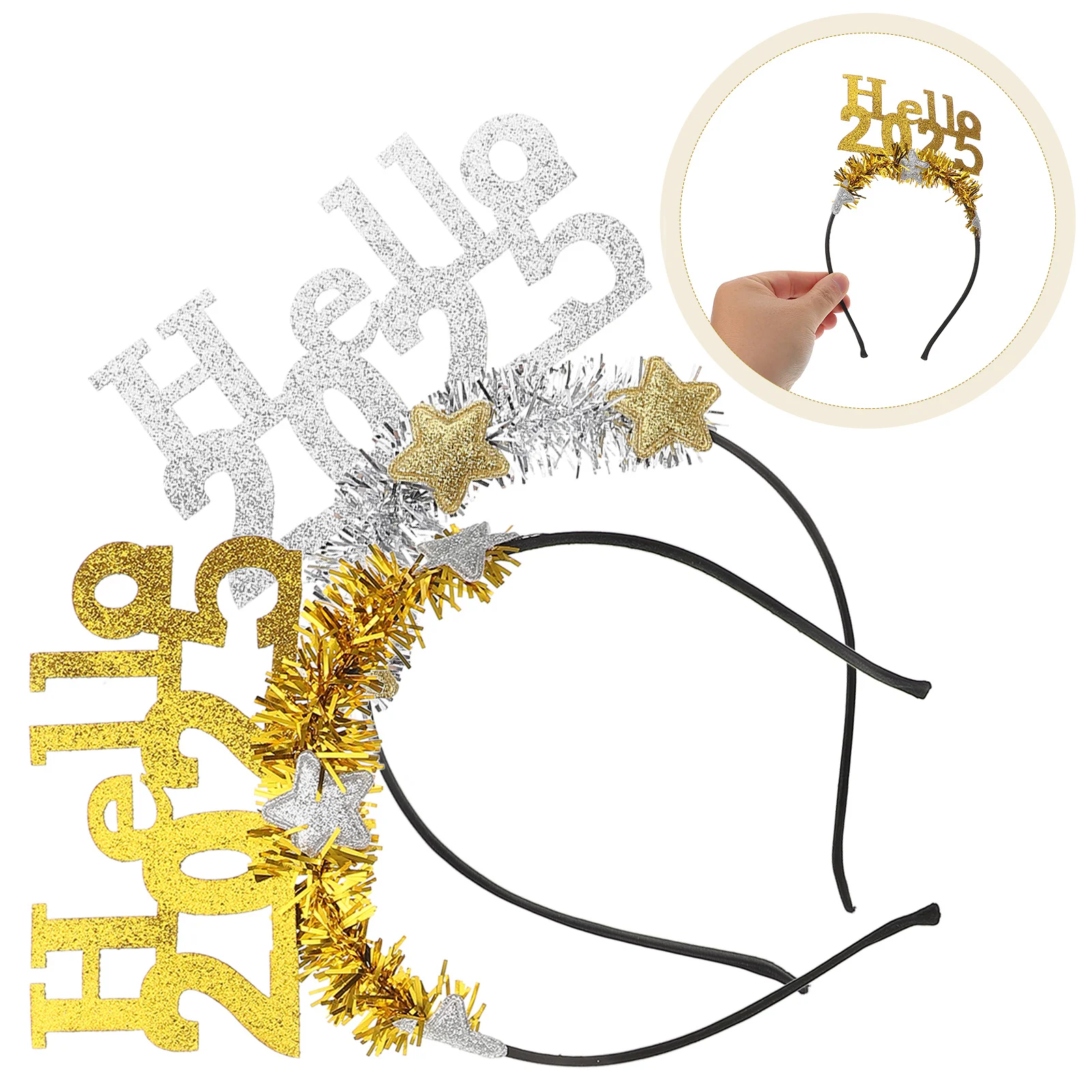 

2Pcs Glitter New Year Headband Fashionable Unique Design Resistant Deformation Party Favors Glitter New Year Headband