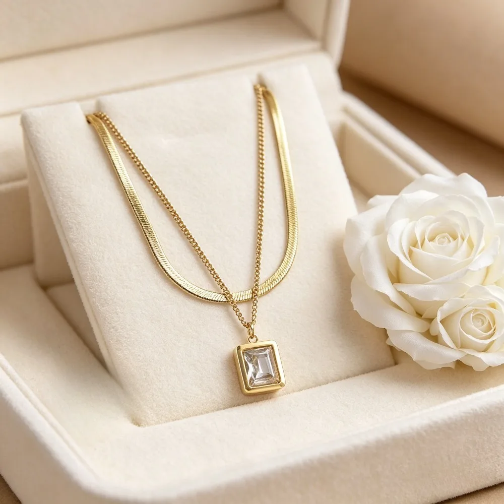 1Pc Simple Modern Light Luxury Style Double-Layered Gold Clavicle Chain for Daily Commuting and Workplace Use, Romantic Dates and Gatherings, Important Meetings and Social Events, Birthdays, Valentine's Day, Anniversaries, Graduation Ceremonies, Double-Layered Necklace, Clavicle Chain, Unisex