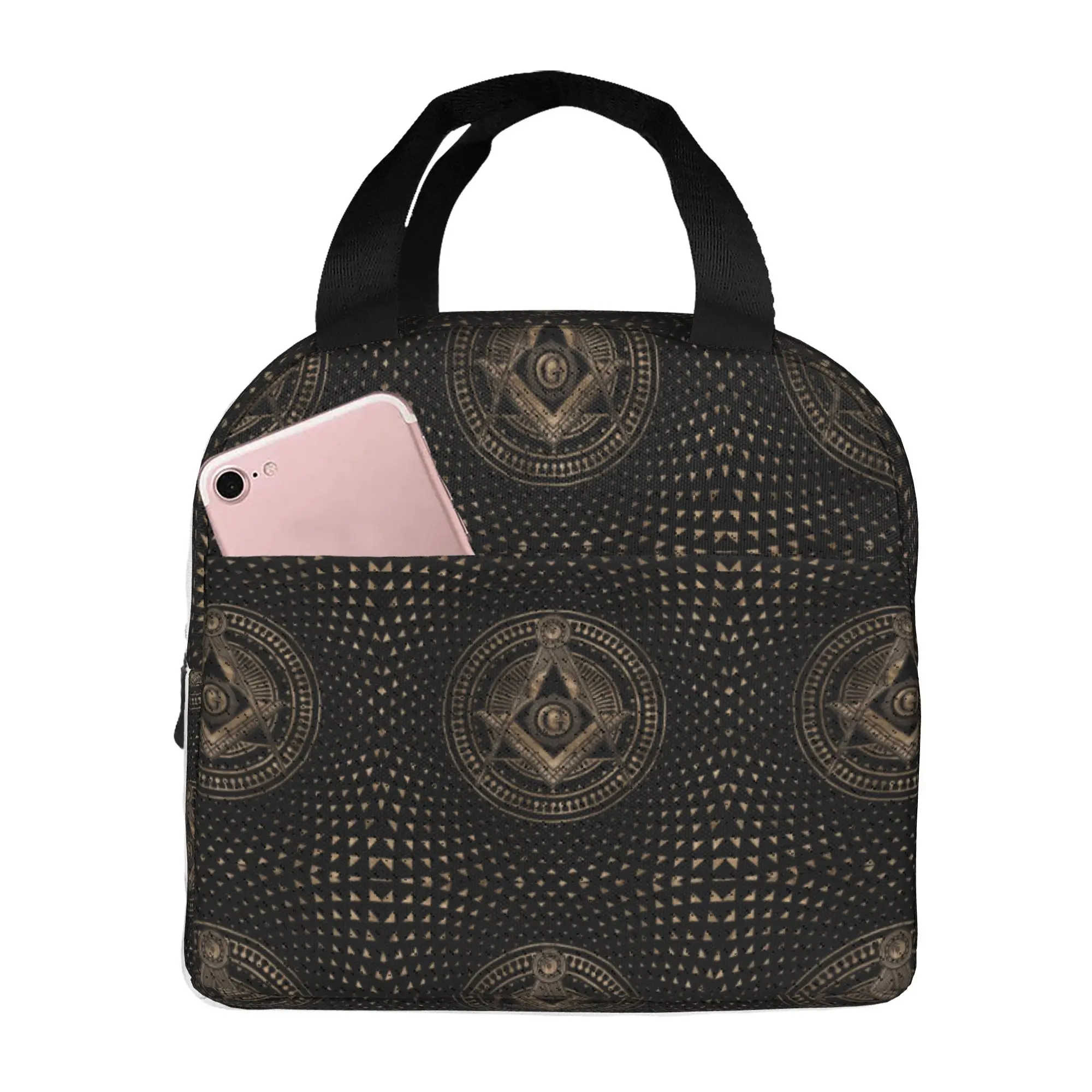 Freemasonry Masonic Mason Symbol Insulated Lunch Bag for Women Leakproof Freemason Cooler Thermal Lunch Box School