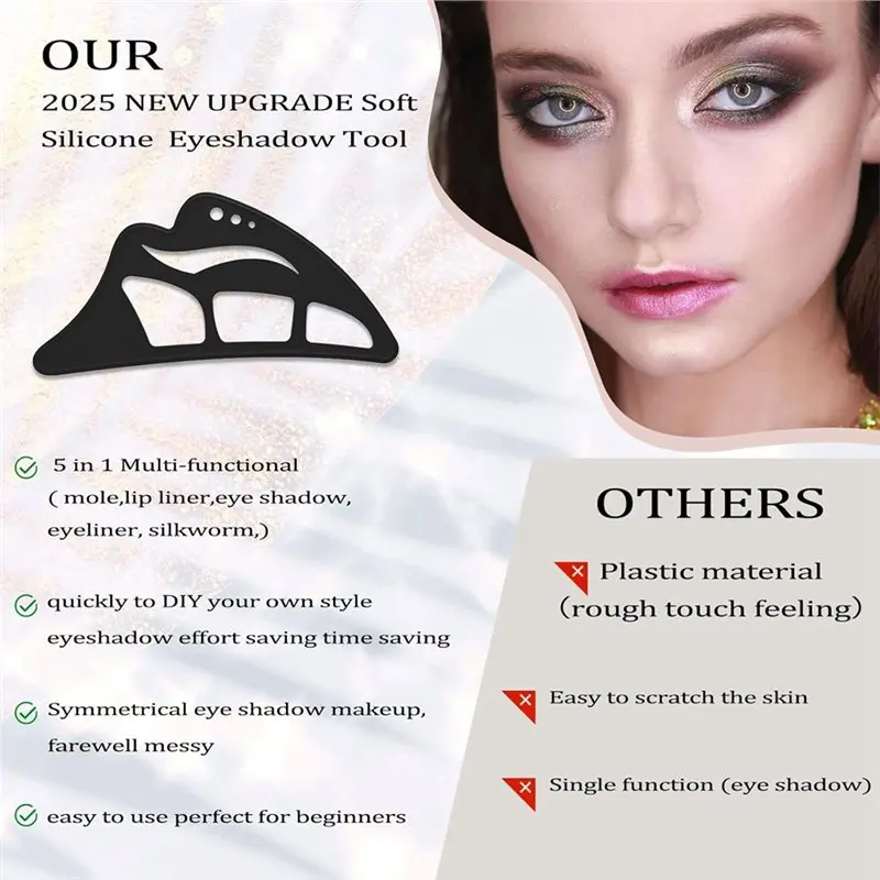 Plantilla de sombra de ojos 5 en 1, herramienta de sombra de ojos de silicona, plantillas de ayuda para maquillaje de ojos reutilizables, para principiantes y mujeres