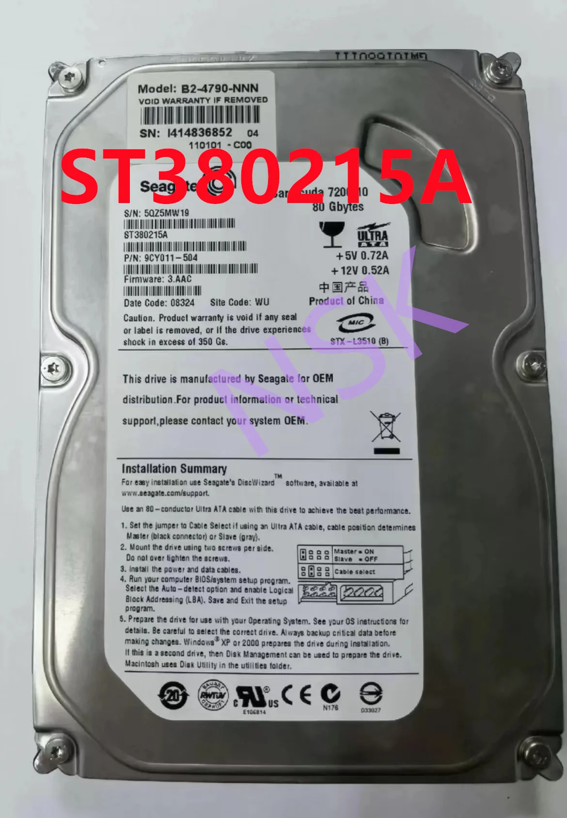 

New Original HDD ST380215A For Seagate Brand 80GB 3.5" 7.2K IDE 8MB 7200RPM For Internal Hard Disk For Desktop Computer HDD