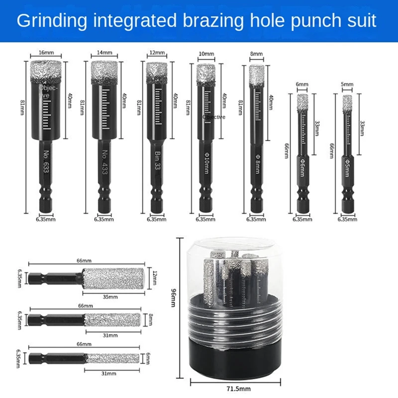 ABNO-10Pcs Hexagonal Shank Brazed Dry Ceramic Tile Diamond Drill Bit 5-16Mm Hole Saw Marble Porcelain Cup Saw Hole Opener