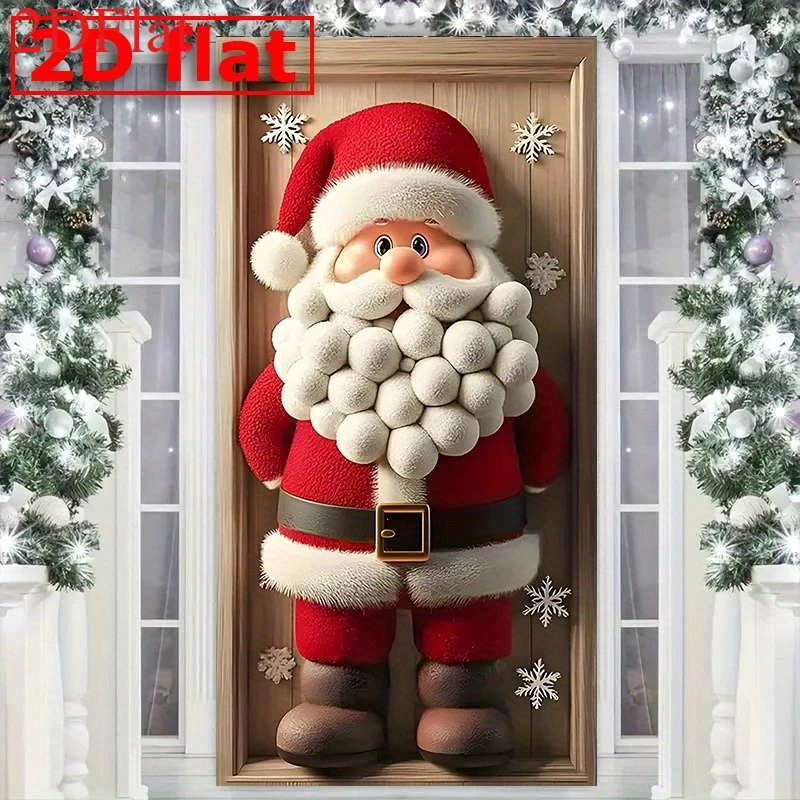Christmas 2D Flat Banner, 1 Piece Santa Claus Pattern Banner with Beard, Festive Outdoor Entrance Decoration, Home Decor