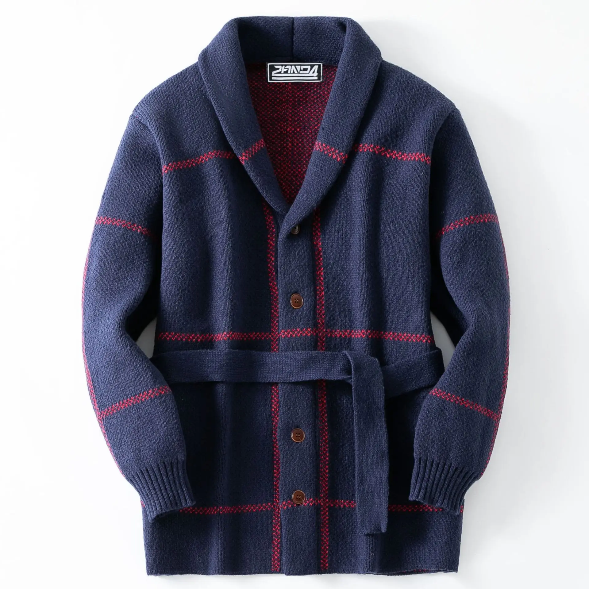 Men's Style Retro Line Jacquard Knitted Sweater Medium And Long Thickened Cardigan Sweater