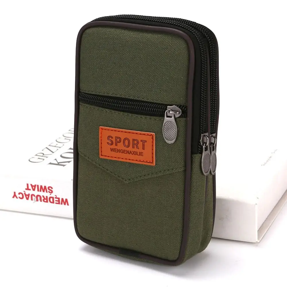 

Wallet Purse Double Layer Men Phone Bag Belt Pouch Canvas Mobile Phone Pouch Casual Vertical Men Waist Pack Camping