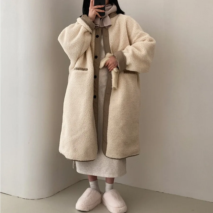 Cappotto invernale da donna vestibilità ampia double face in cotone Jaet coreano Sle College Faion Cappotto invernale lungo Sve lungo