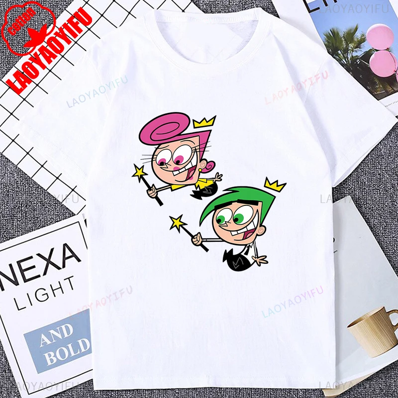 تي شيرت The Fairly Oddparents الرسوم المتحركة الكرتونية الكلاسيكية 90s 80s تي شيرت الفكاهة تيمي واندا كوزمو الجرافيك موضة القطن رجل تي شيرت