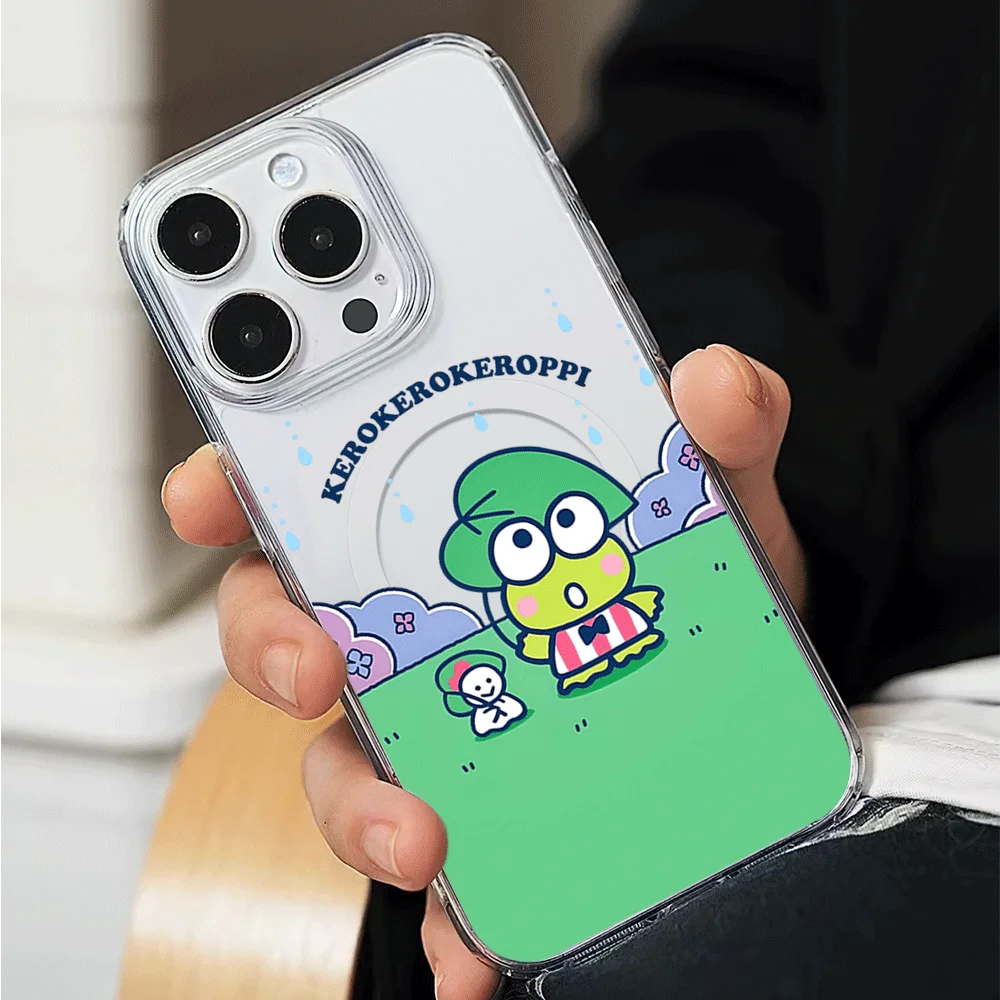 MINISO Kawaii Kero Kero Keroppi Phone Case for iPhone 12 11 13 14 15 16 Max Pro Plus Magsafe Magnetic Wireless Cover