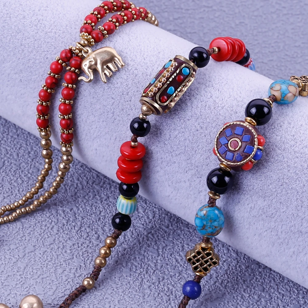 الأصلي أساور التبتية بوهيميو العرقية نمط الرجعية تصميم المنسوجة مضفر الخرز البرونزي جرس سوار للرجال النساء مجوهرات