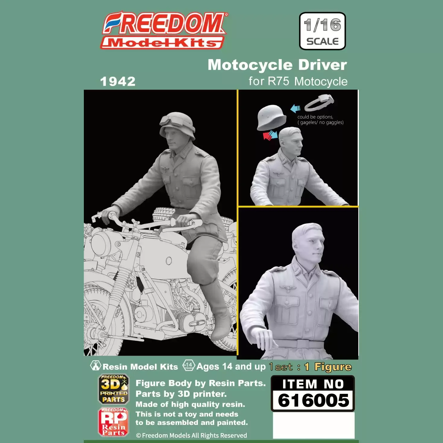 

Пластиковая модель немецкого мотоциклиста Freedom 616005, масштаб 1/16, военный солдат