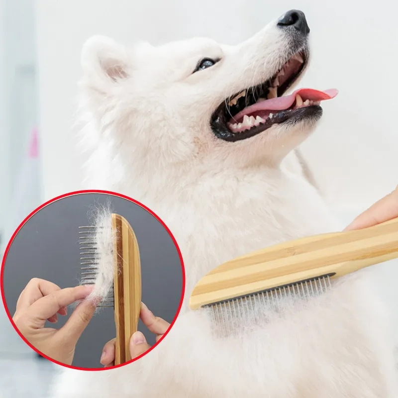 

Dog Comb Bamboo Dog Brush Pet Hair Remover Massage Dogs Brush Colorful Wooden Handle Dogs Combs Hair Knot Opening Pet Grooming