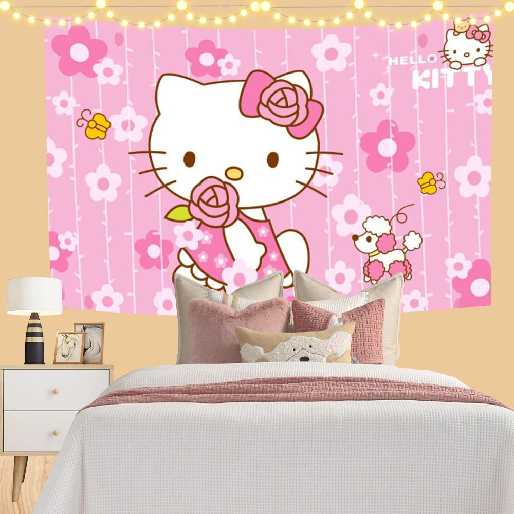 Cartoon Kawaii Hello Cats Room Background Cloth Poster Wallcloth Tapestry Wall Hanging Wall Carpet Dormitory Decoration