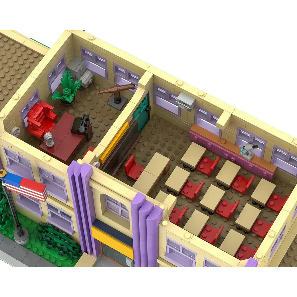 Moc springfield arquitetura da escola primária blocos de construção conjunto para casa simpsoned tijolos modulares brinquedo crianças aniversário gfit