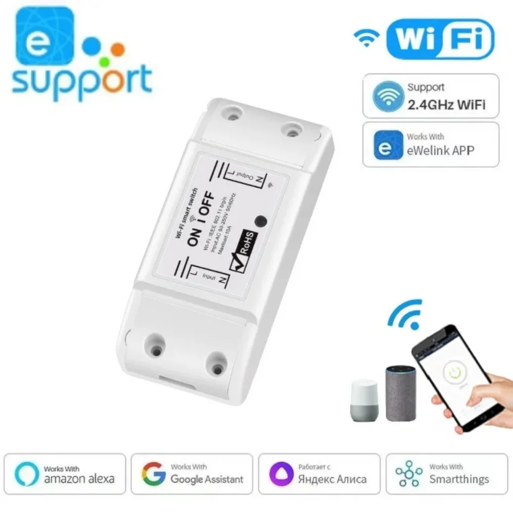 

10A WiFi Smart Switch Wireless Relay Remote Voice Control Works With Alexa Google Home Ewelink Smart Home Timer Breaker
