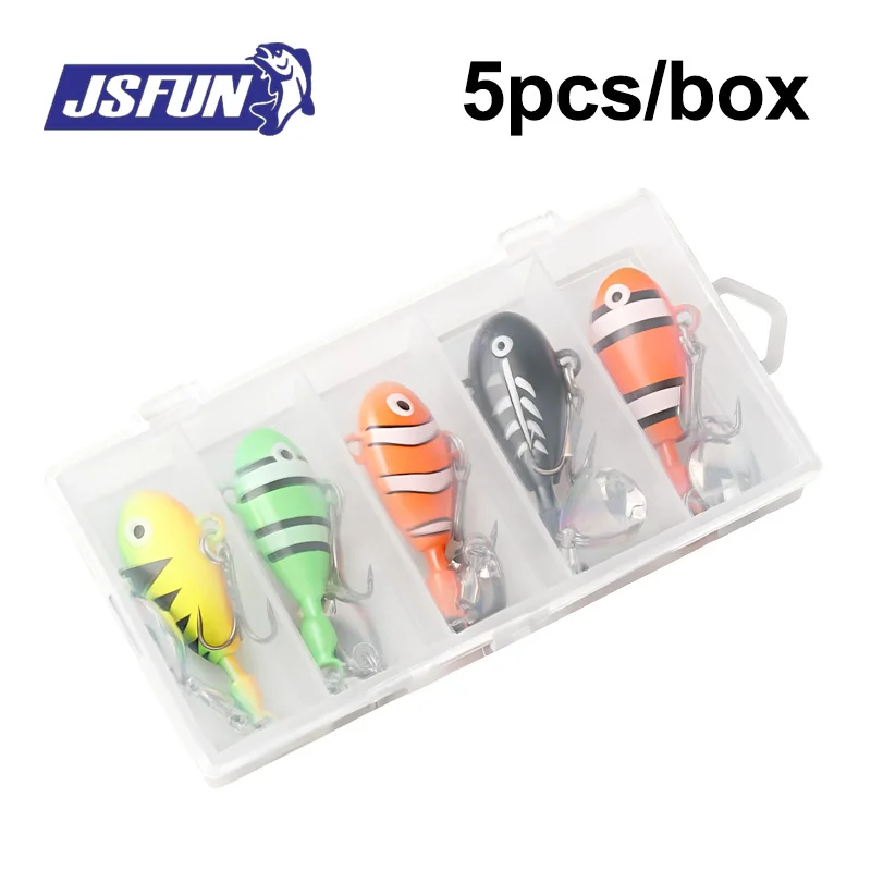 5 قطعة/صندوق طعم صيد السمك المعدني Vib مع ملعقة ترتر لصيد سمك السلمون المرقط يطير البناء المعدني المتين مناسب لأسماك المياه العذبة