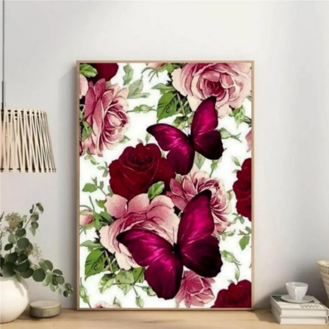 300186-Romantic Floral Hand Paint By Numbers Home Decoration Art