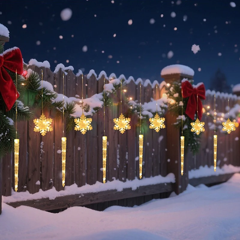 Christmas Lights String Snowflake Ice Cone Shape 8 Modes Remote Control Curtain Light USB Plug Christmas Party Deco Light String