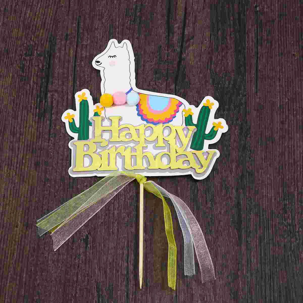 5 Pieces Cartoon Alpaca Cake Toppers Cake Decoration Inserts Cake Picks for Birthday Party - Happy Birthday (As Shown)