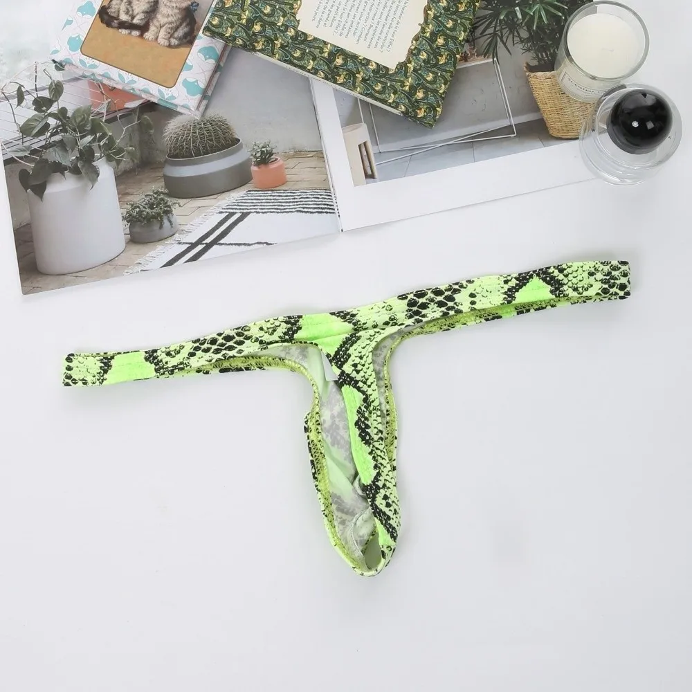 High Elasticity T-back Leopard Thong Low Waist U Bulge Pouch Leopard Print Briefs Lingerie Male Underwear Daily Wear
