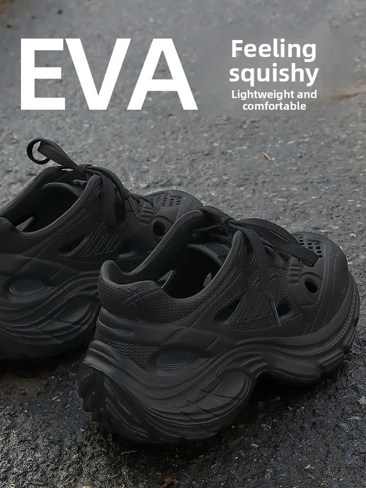 

Мужские летние уличные сандалии, дышащий дизайн с отверстиями, противоскользящие пляжные тапочки с контролем запаха, удобный материал EVA, Thi Heel