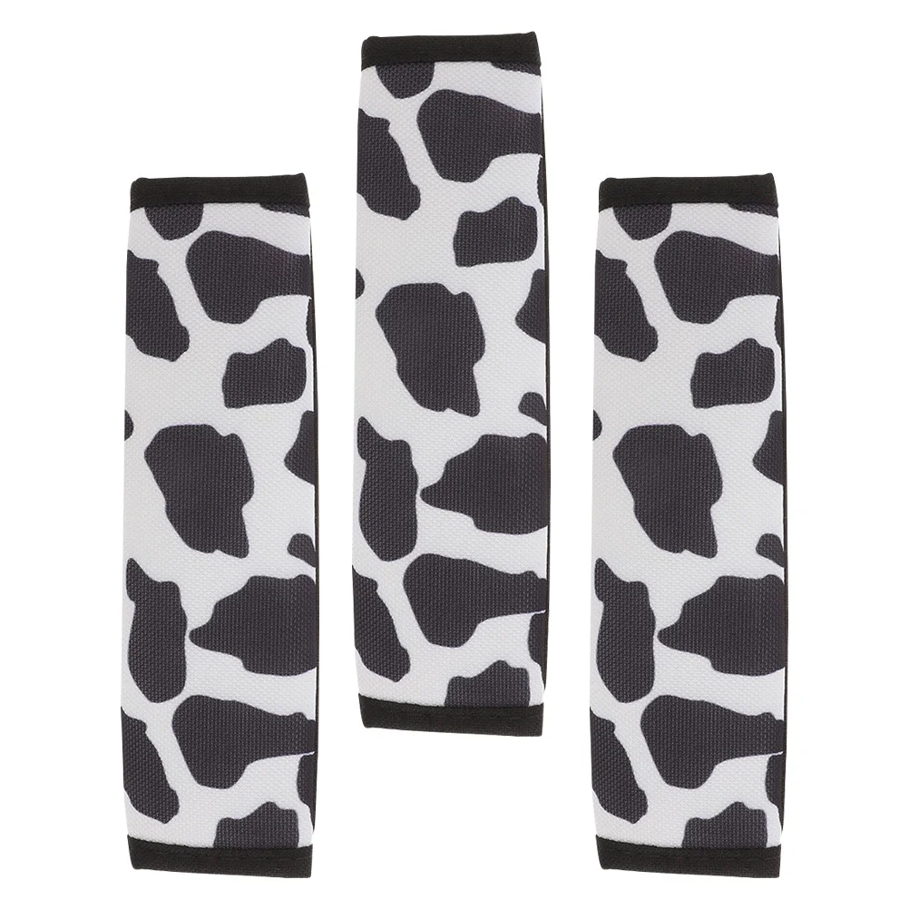 

3Pcs Car Shoulder Pads Cow Print Cover Pad Extra Cushioning Support Easy Install Automotive Safety Protector for Women Drivers